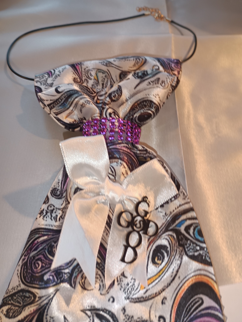 Embellished Paisley Satin Bow Tie with Rhinestone Accent - Picture 3 of 8